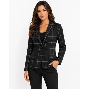 Black‎ and White Windowpane Plaid Single Button Blazer Jacket Women